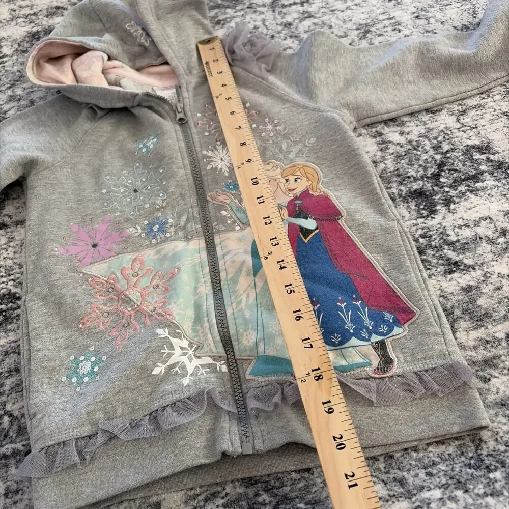 Disney Store Frozen Girls Sz 7/8 Hoodie Snowflakes Sweater‎ Glitter Rhinestones